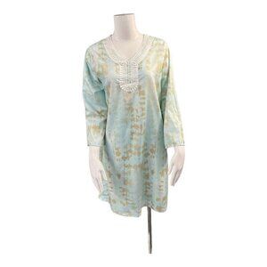 Lulla Collection By Bindya Tie Dye Shift Tunic Dress~One Size~Mint Green Gold